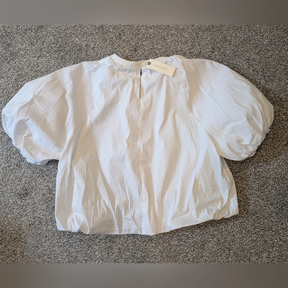 Anthropologie Maeve Cotton Puff Sleeve White Cropped Top Size Medium